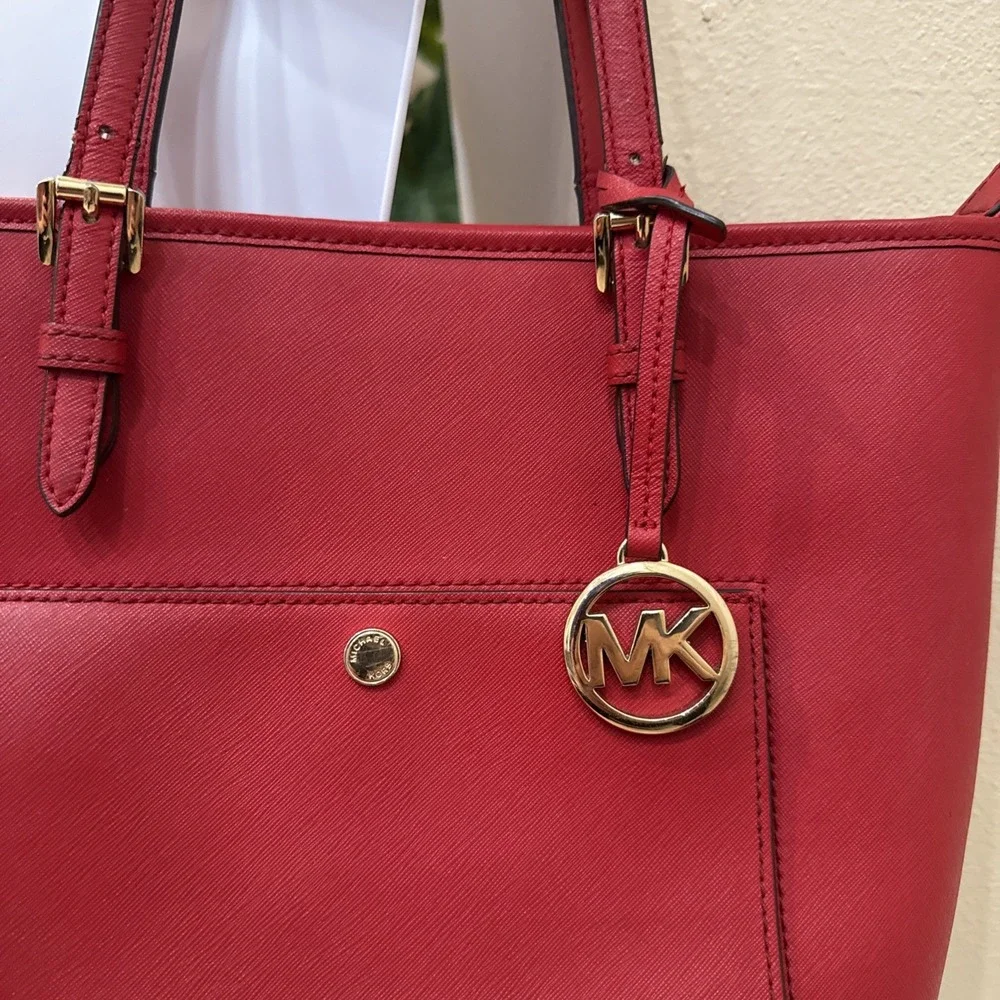 Michael Kors Jet Set Tote Purse RED MK Saffiano Leather Handbag Purse 12x11x5 - Picture 2 of 16